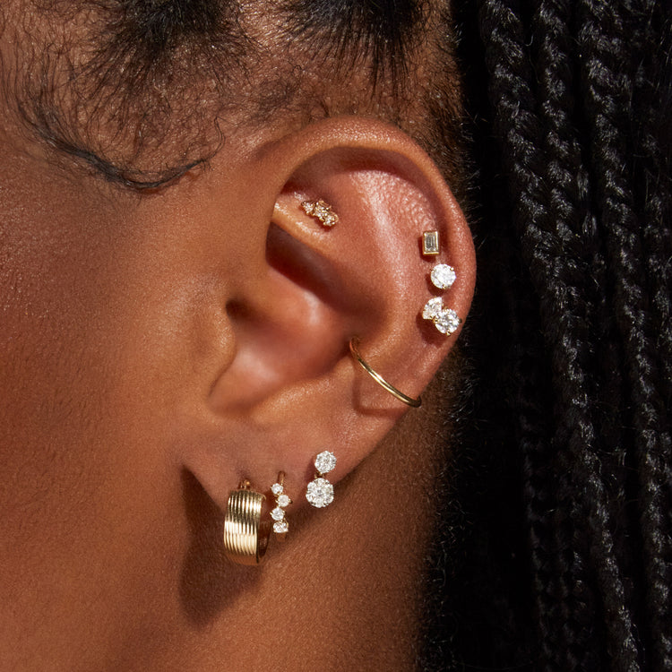 Image of 14K Yellow Gold Le Groove Huggies with Stone and Strand Earrings