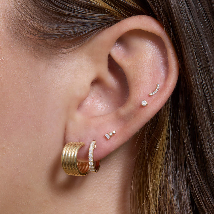 Image of 14K Yellow Gold Linear Ridge Hoops with Stone and Strand Earrings