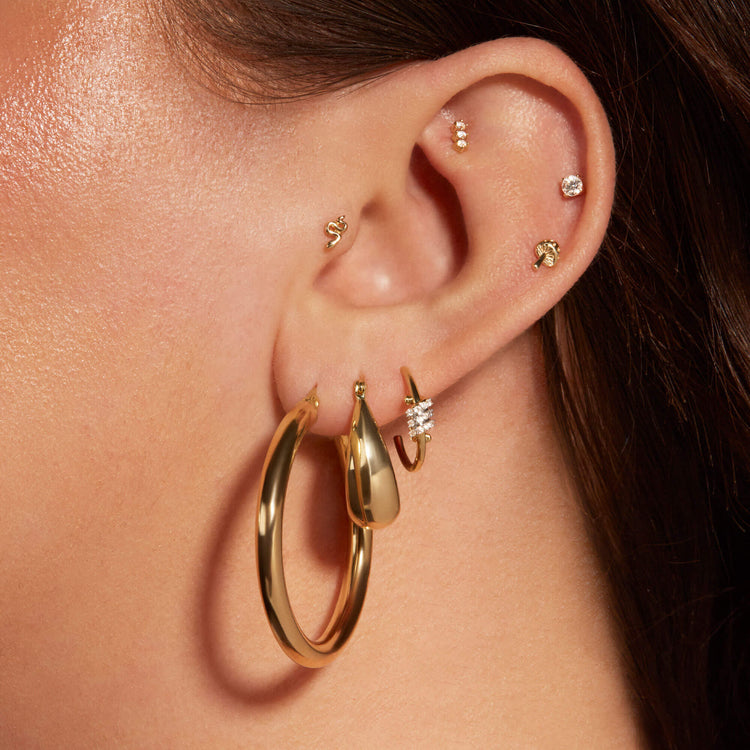 Image of 14K Yellow Gold Little Shroomy Push Pin Flat back with Stone and Strand Earrings