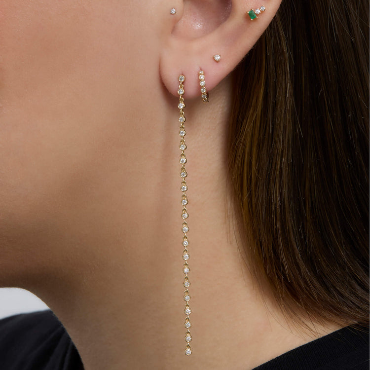 Image of 14K Yellow Gold Long Diamond Stream Earring with Stone and Strand Earrings