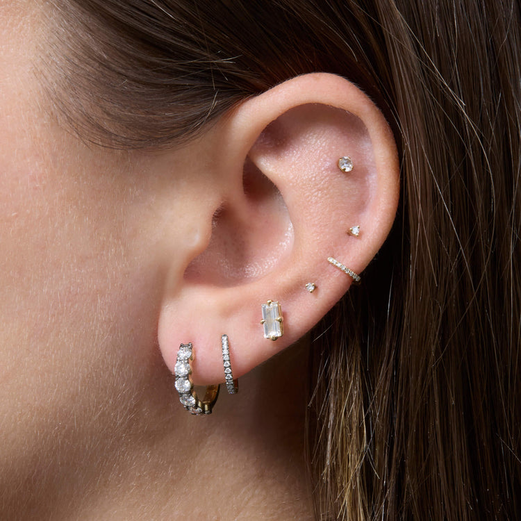 Image of 14K Yellow Gold Love After Dark LAB-Created Huggies with Stone and Strand Earrings