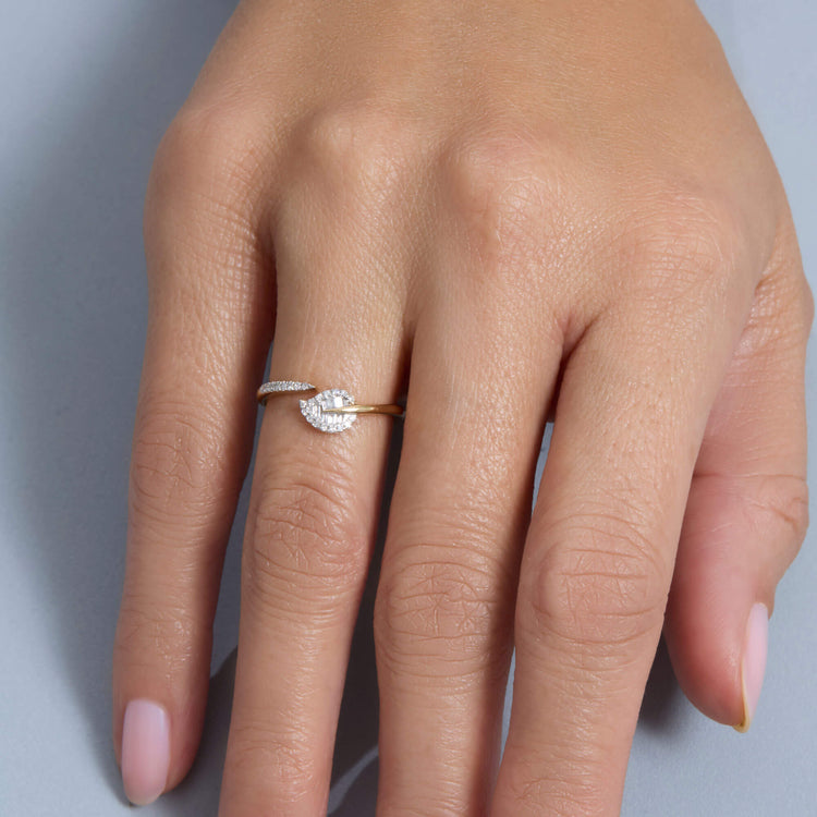 Image of 10K Yellow Gold Love Lily Diamond Ring on Models Hand