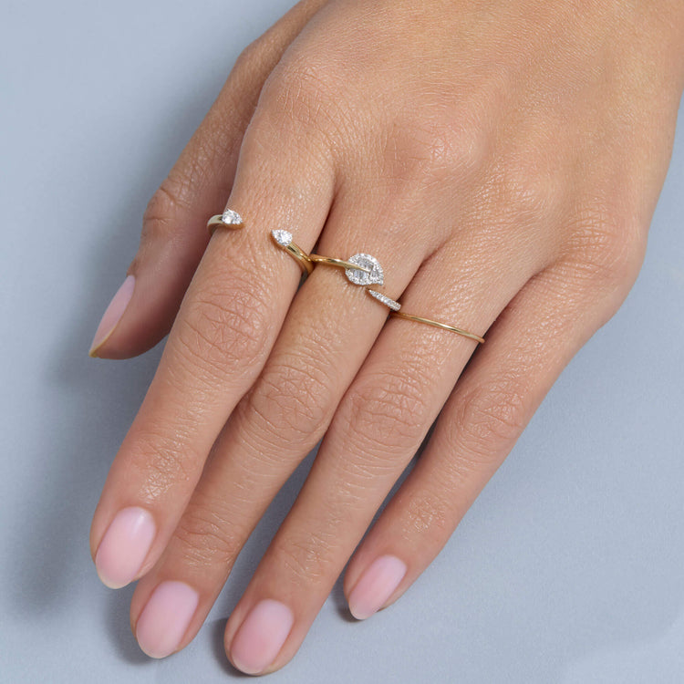 Image of 10K Yellow Gold Love Lily Diamond Ring with Stone and Strand Rings