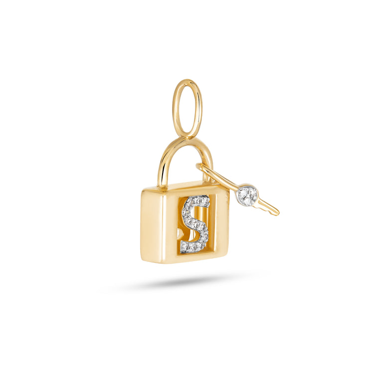 Stone and Strand 14K Yellow Gold Love Lock Diamond Initial Charm Side S Image
