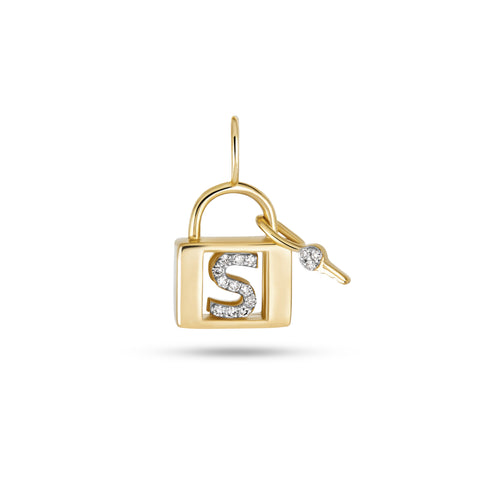 Stone and Strand 14K Yellow Gold Love Lock Diamond Initial Charm Front S Image