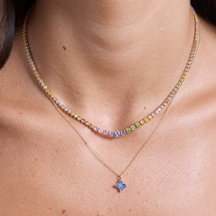 Image of 10K Yellow Gold Luckiest Clover Blue Sapphire Necklace with Stone and Strand Necklaces