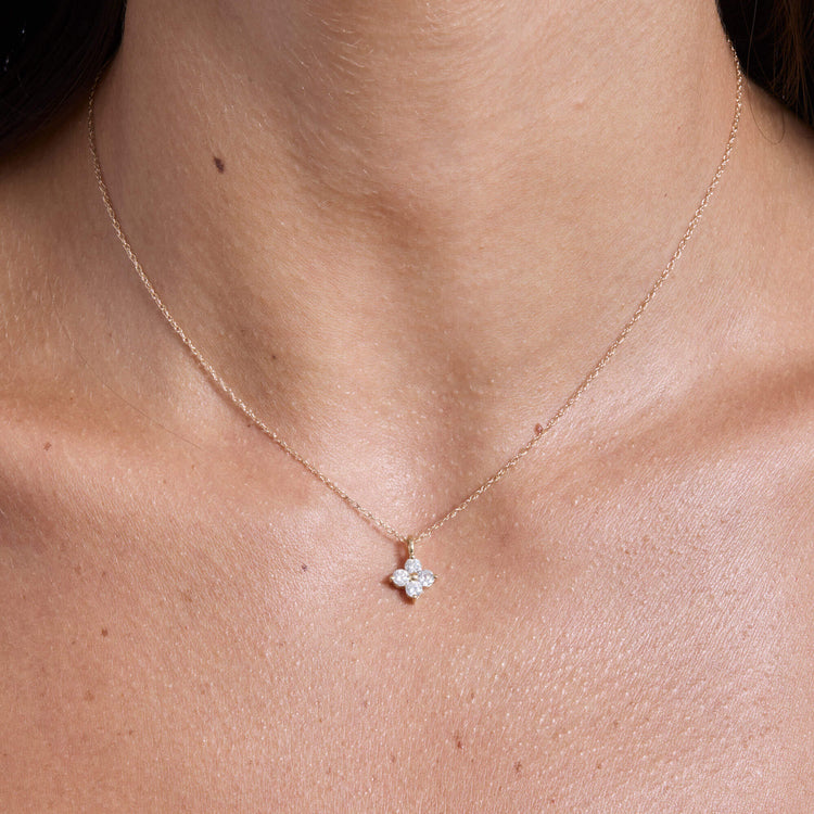 Image of 10K Yellow Gold Luckiest Clover Diamond Choker on Models Neck