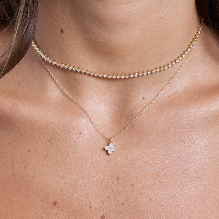 Image of 14K Yellow Gold Luckiest Clover Diamond Choker with Stone and Strand Necklaces