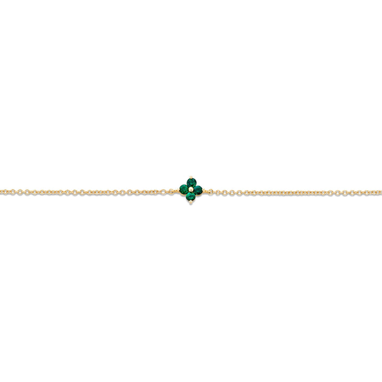 Stone and Strand 10K Yellow Gold Luckiest Clover Emerald Bracelet Close Up Image