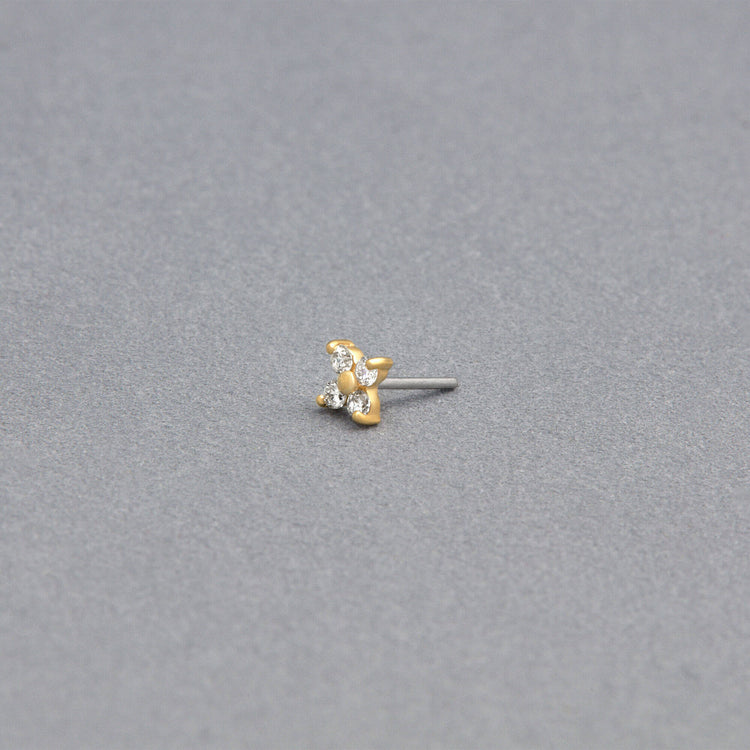 Stone and Strand 14K Yellow Gold Luckiest Clover Push Pin Flat Back Editorial Image