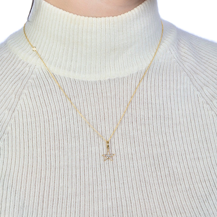 Image of 14K Yellow Gold LAB-Created Diamond Starfish Necklace on Models Neck