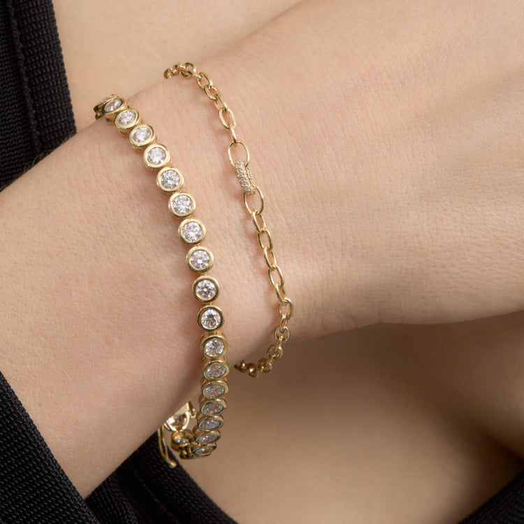 Image of 14K Yellow Gold Luxe Diamond Chain Bracelet with Stone and Strand Bracelets