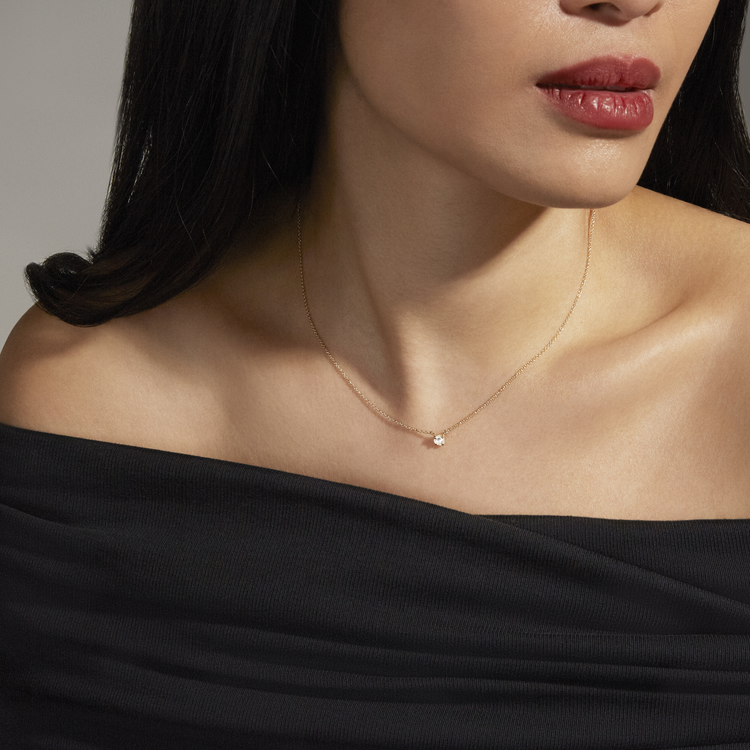 Image of 14K Yellow Gold 0.25CTW Lab-Created Daily Diamond Necklace on Models Neck