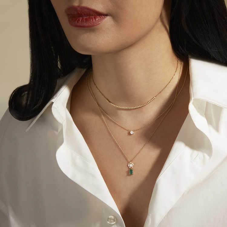 Image of 14K Yellow Gold 0.25CTW Lab-Created Daily Diamond Necklace with Stone and Strand Necklaces