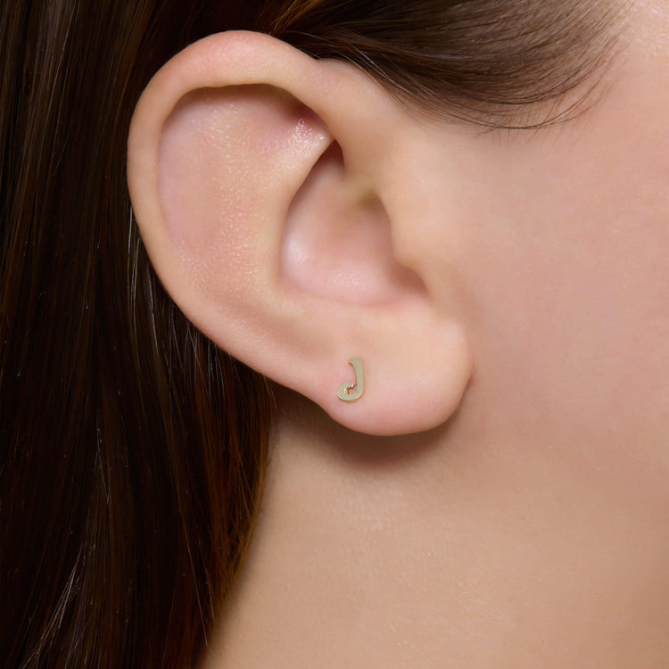 Image of 14K Yellow Gold Marais Gold Initial Stud on Models Ear