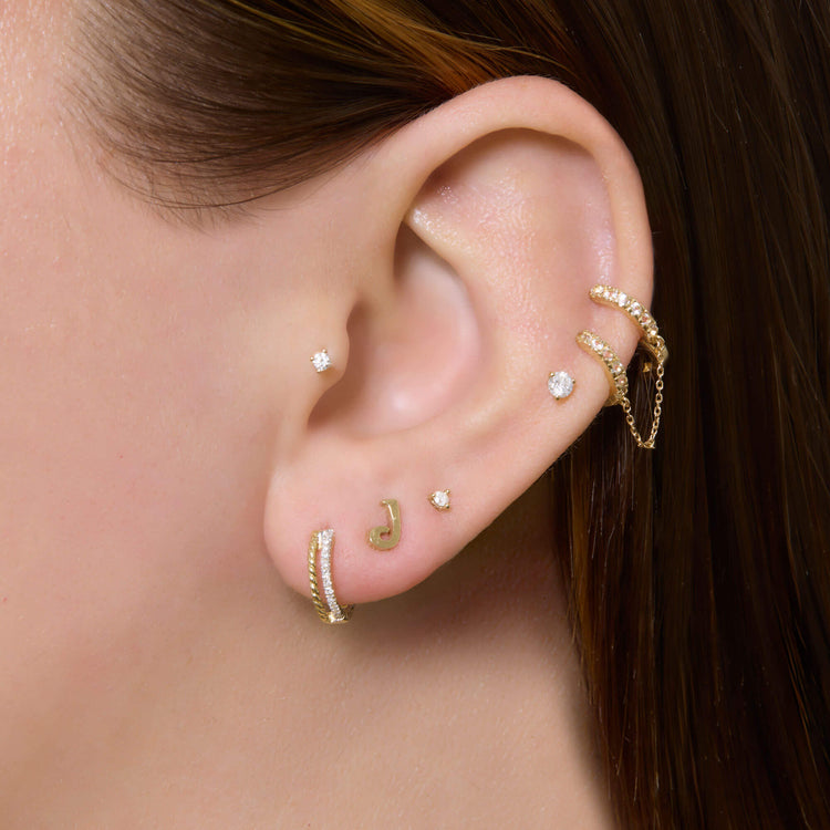 Image of 14K Yellow Gold Marais Gold Initial Stud with Stone and Strand Earrings