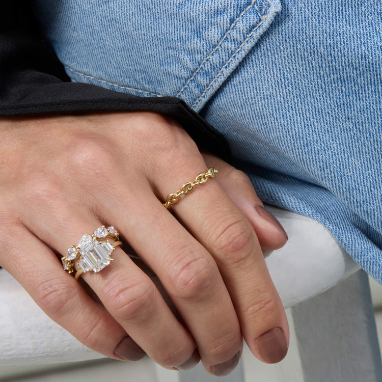 Image of 14K Yellow Gold Mariner Chain Link Ring with Stone and Strand Rings
