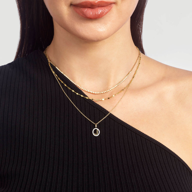 Image of 10K Yellow Gold Marquee Diamond Initial Necklace with Stone and Strand Necklaces