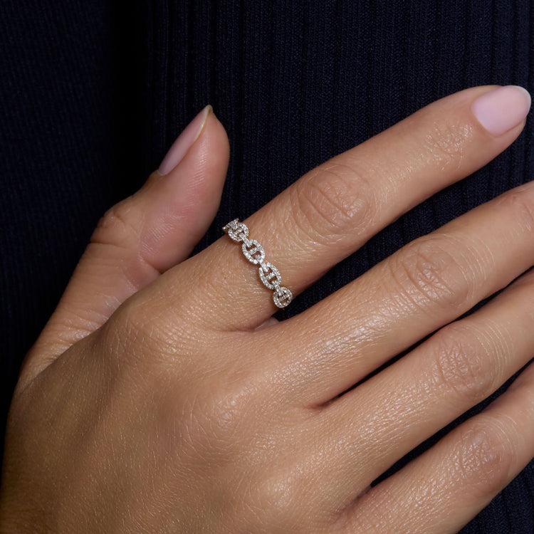 Image of 10K Yellow Gold Medium Diamond Maritime Ring on Models Hand