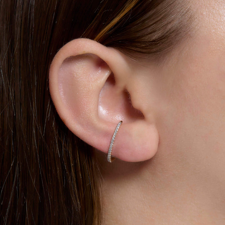 Image of 10K Yellow Gold Medium Pave Diamond Suspender Earring on Models Ear