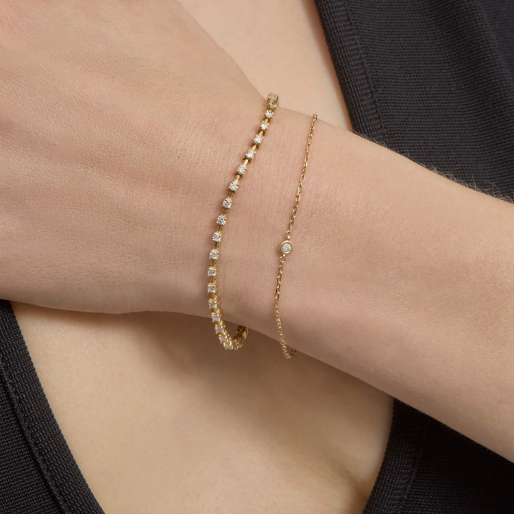 Image of 10K Yellow Gold Medium Round Diamond Bracelet with Stone and Strand Bracelets