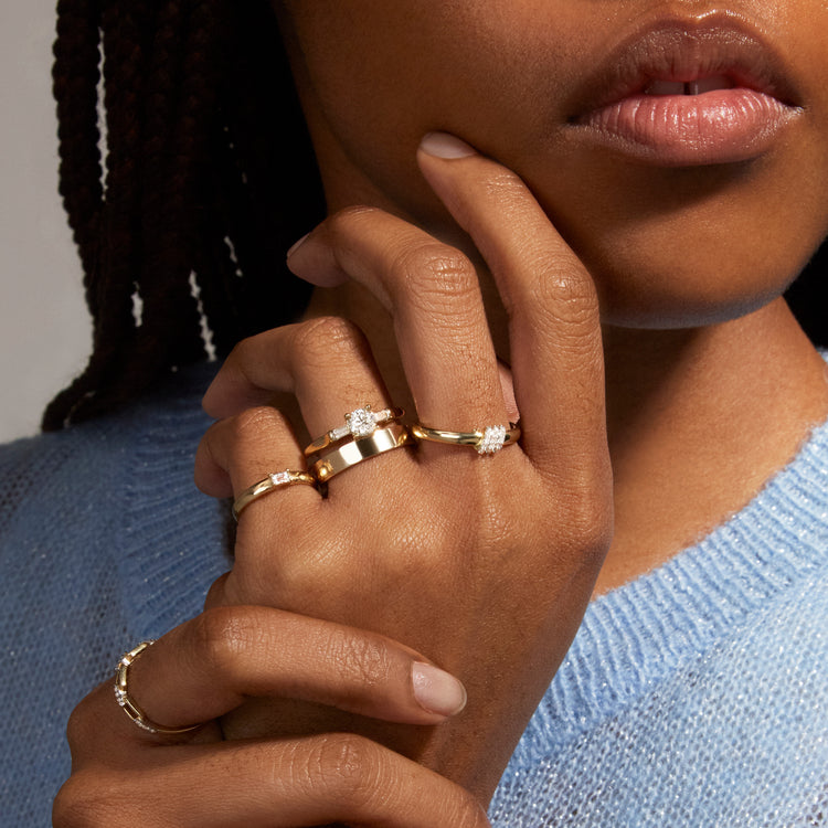 Image of 14K Yellow Gold Midnight Band 4mm with Stone and Strand Rings