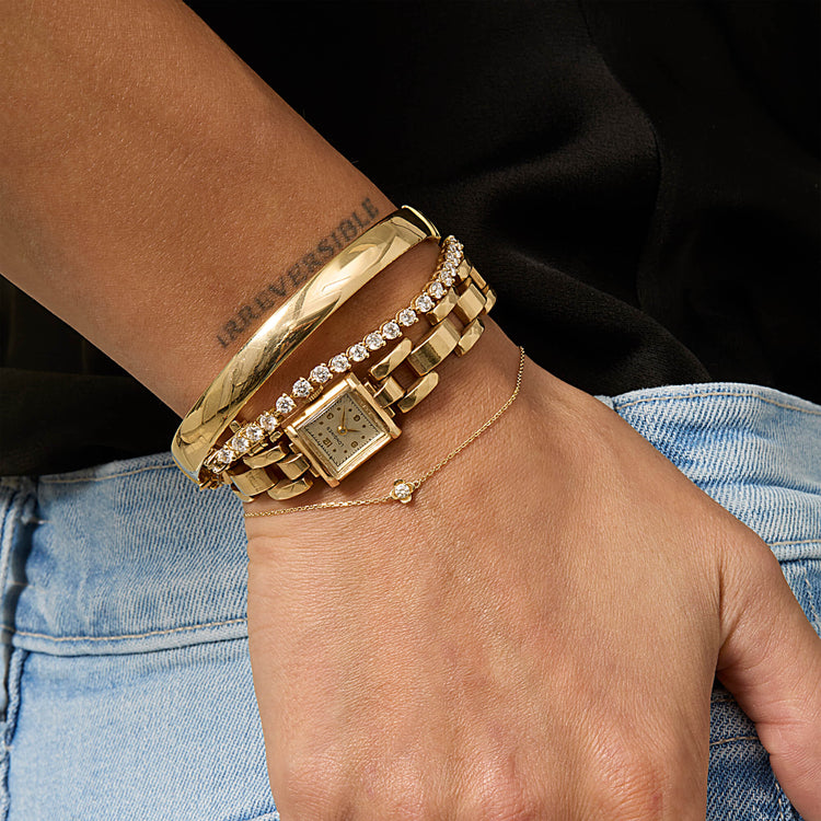 Image of 14K Yellow Gold Mini Clover Diamond Bracelet with Stone and Strand Bracelets