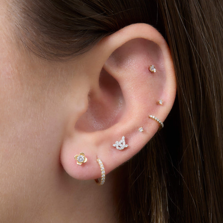 Image of 14K Yellow Gold Mini Clover Diamond Studs with Stone and Strand Earrings