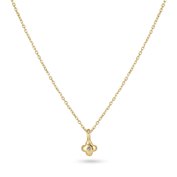 Stone and Strand 14K Yellow Gold Mini Diamond Clover Choker Necklace Rear Image