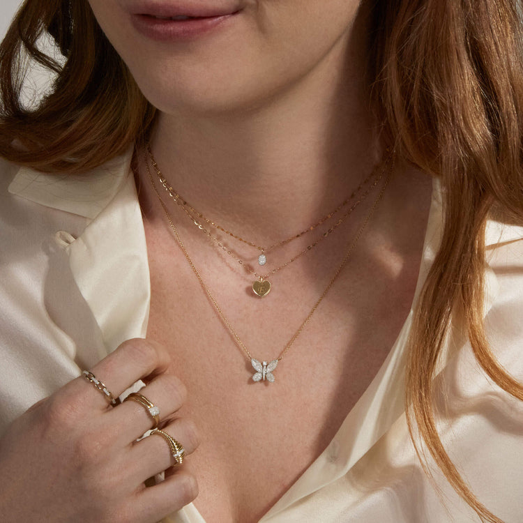 Image of 10K Yellow Gold Mini Heart Medallion Necklace with Stone and Strand Necklaces