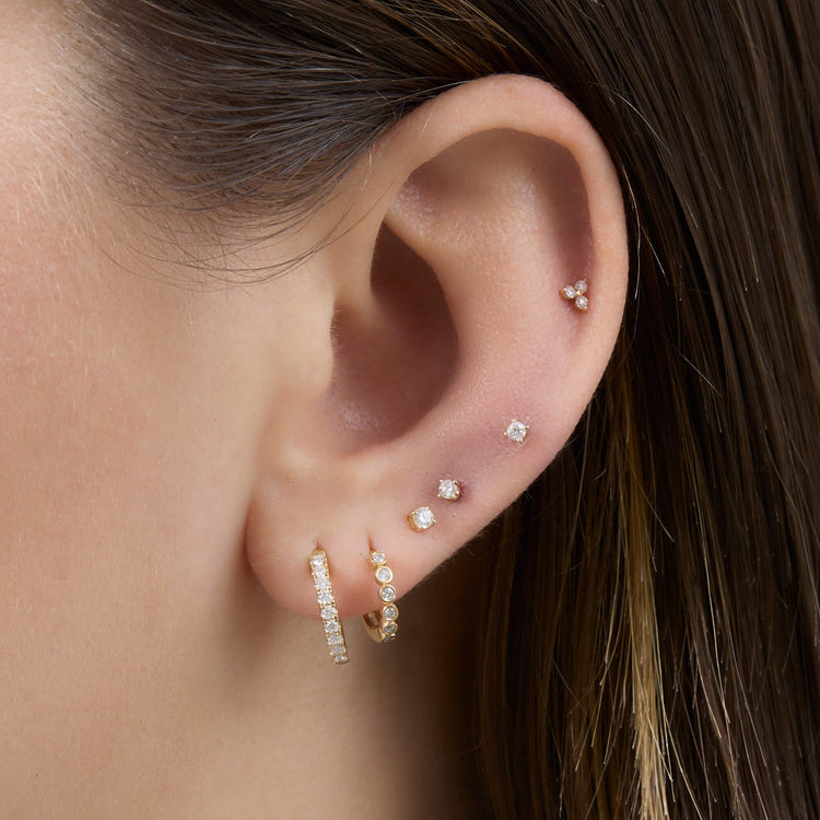 Image of 14K Yellow Gold Mini Lab-Created Diamond Studs with Stone and Strand Earrings
