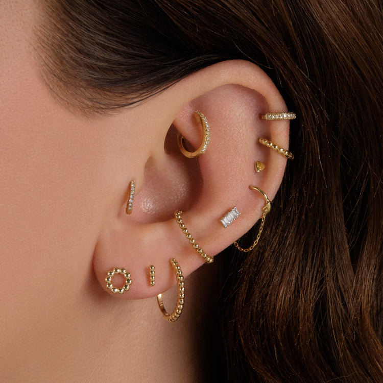 Image of 10K Yellow Gold Mini Mochi Bar Studs with Stone and Strand Earrings