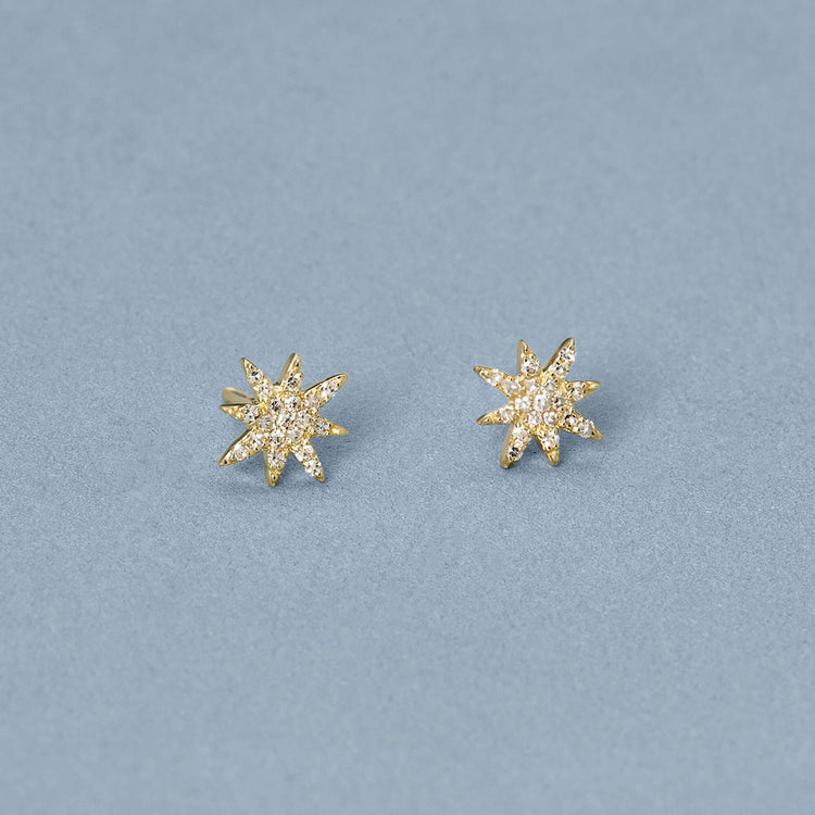 Stone and Strand 10K Yellow Gold Mini Pave Northern Star Studs Editorial Image
