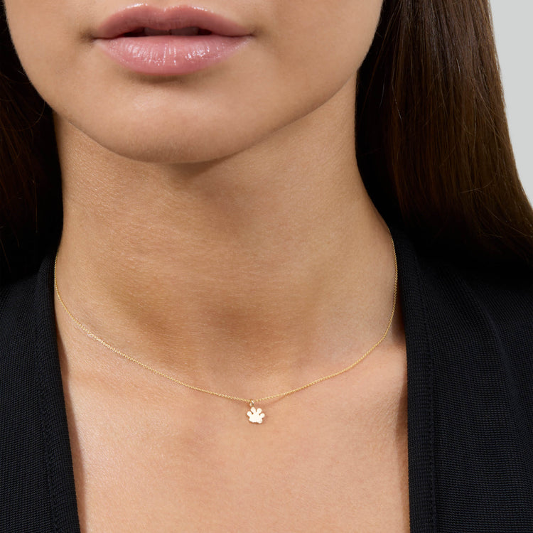 Image of 14K Yellow Gold Mini Pawprint Welding Choker on Models Neck