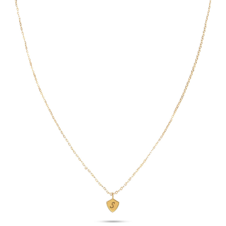 Stone and Strand 10K Yellow Gold Mini Shield Medallion Necklace Engraved Image