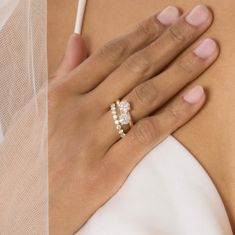 Image of Platinum LAB-Created Shared Prong Eternity Band with Stone and Strand Rings