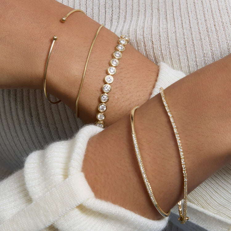 Image of 10K Yellow Gold Gold Ball Cuff with Stone and Strand Bracelets