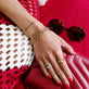 Model wearing Diamond Bamboo Resort Ring with solid gold Stone and Strand jewelry