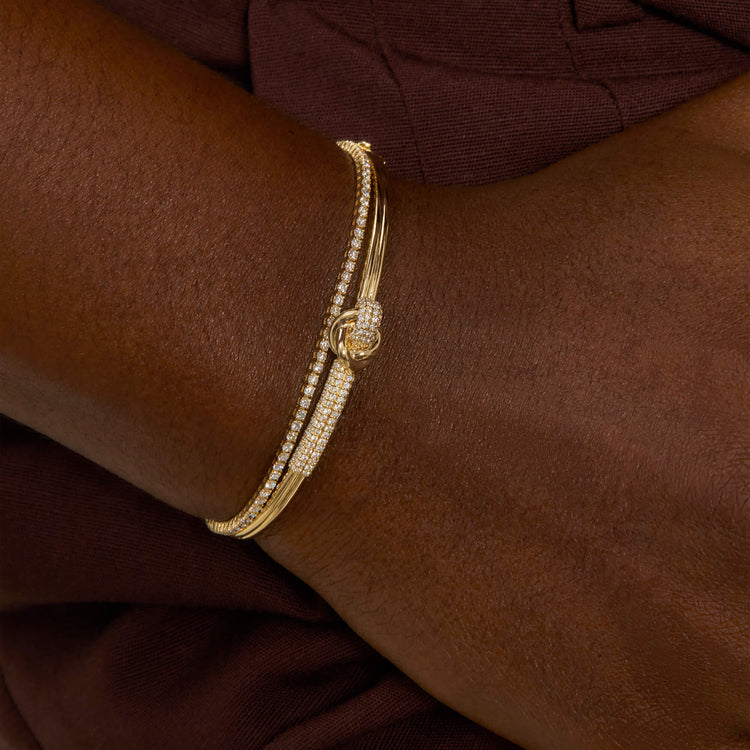 Image of 14K Yellow Gold Diamond Forme Knot Bangle with Stone and Strand Bracelets