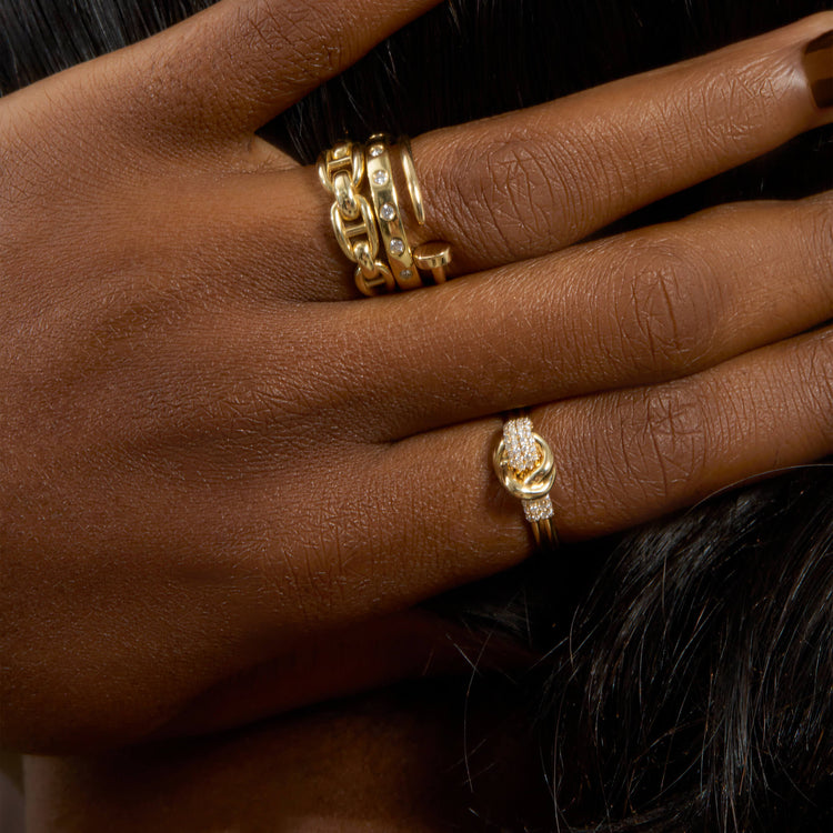 Image of 14K Yellow Gold Diamond Forme Knot Ring with Stone and Strand Rings