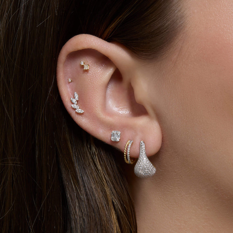 Image of 10K Yellow Gold Pave Diamond Droplet Studs with Stone and Strand Earrings