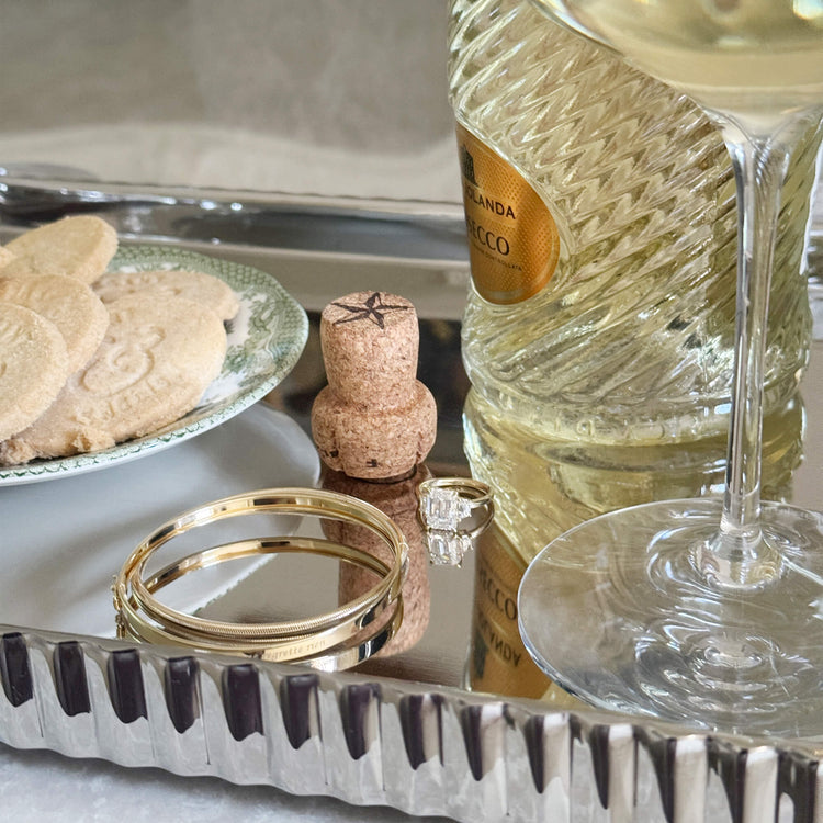Still life image of Je Ne Regrette Gold Bangle with Stone and Strand solid gold jewelry