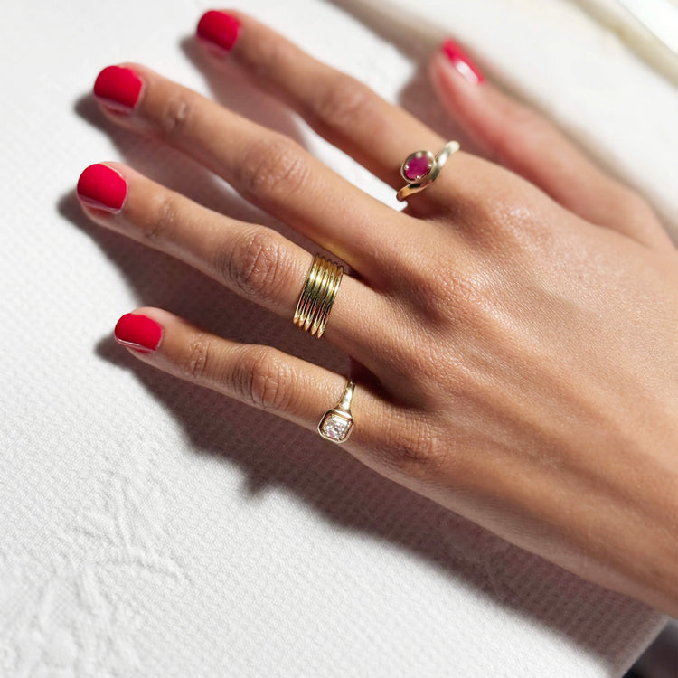 Image of 14K Yellow Gold LAB-Created Asscher Icon Pinky Ring with Stone and Strand Rings