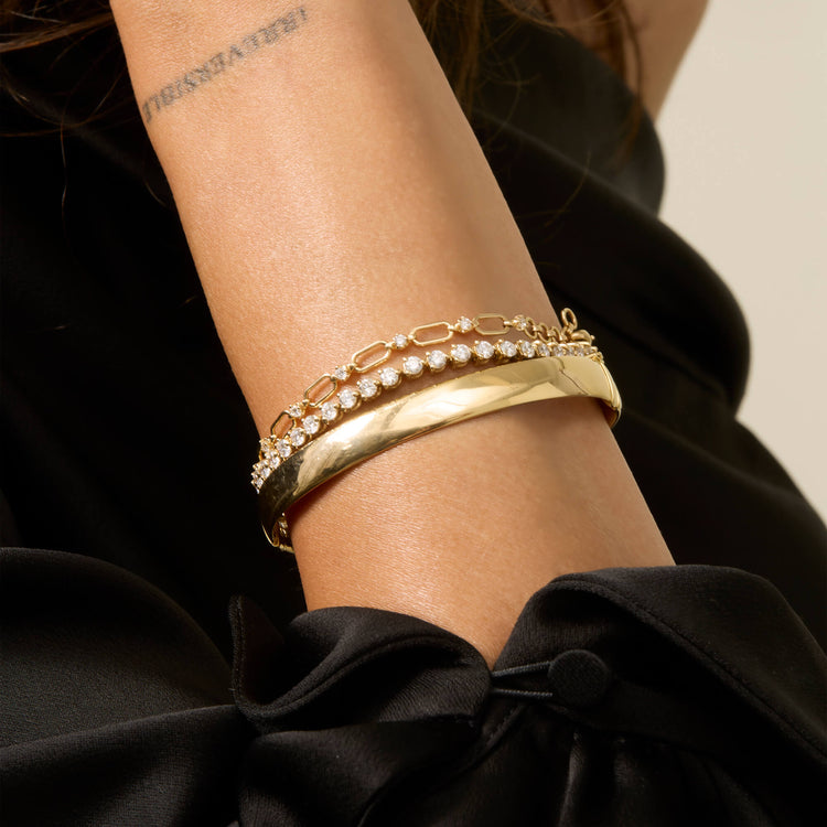 Image of 14K Yellow Gold LAB-Created Open Link Diamond Bracelet with Stone and Strand Bracelets