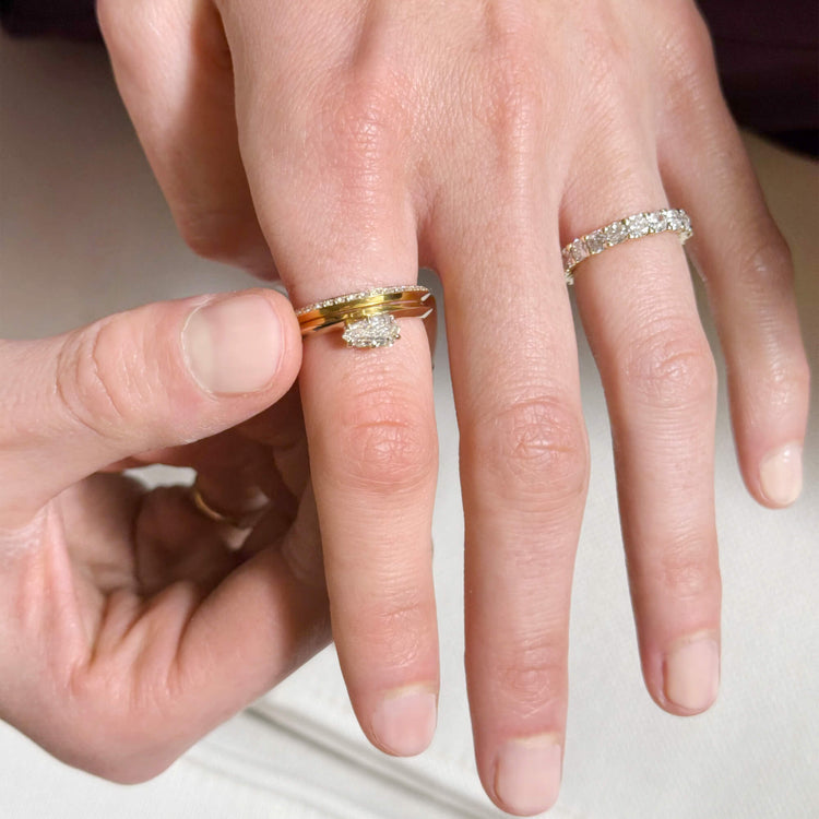 Image of 14K Yellow Gold LAB-Created Shield Diamond Ring Stack with Stone and Strand Rings