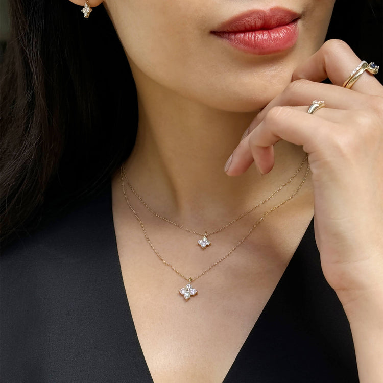 Model wearing Luckiest Clover Diamond Choker with solid gold Stone and Strand jewelry