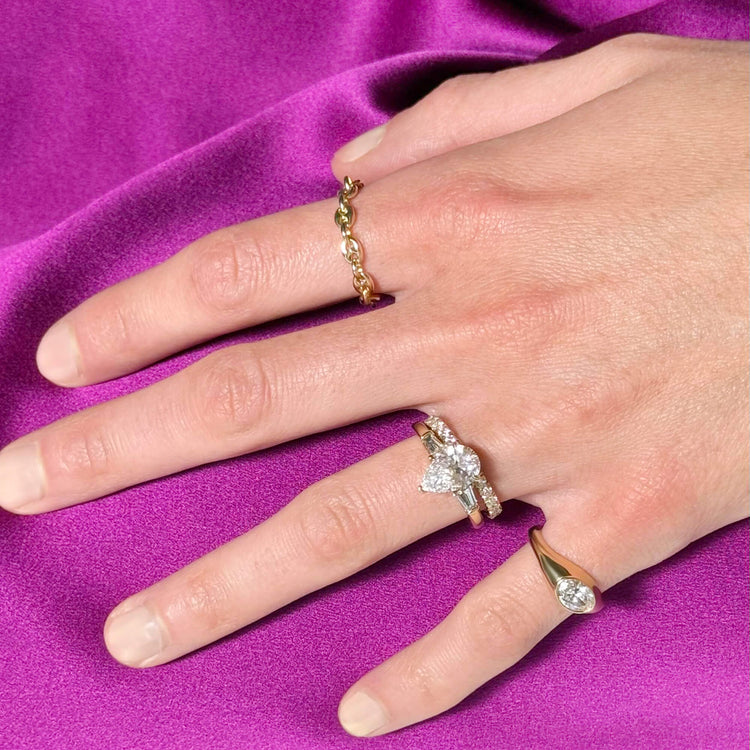 Image of 14K Yellow Gold Mariner Chain Link Ring with Stone and Strand Rings