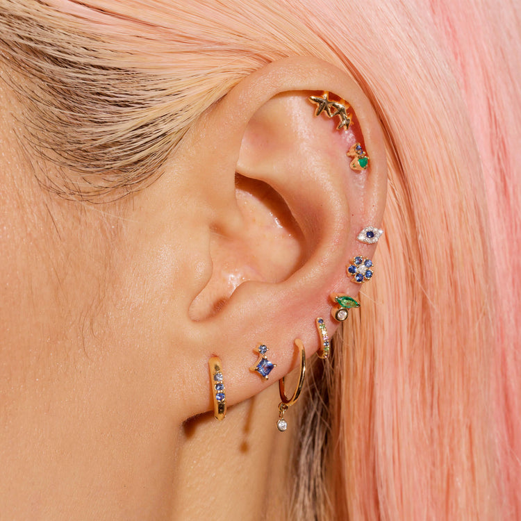 Image of 10K Yellow Gold Small Le Bleu Double Stud with Stone and Strand Earrings