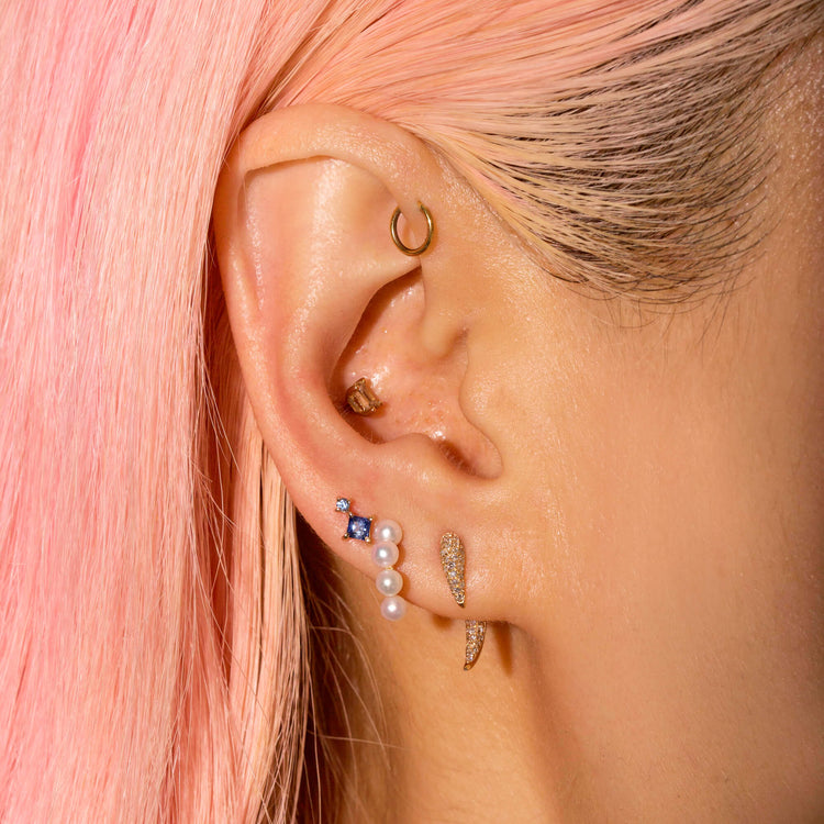 Image of 10K Yellow Gold Small Le Bleu Double Stud with Stone and Strand Earrings