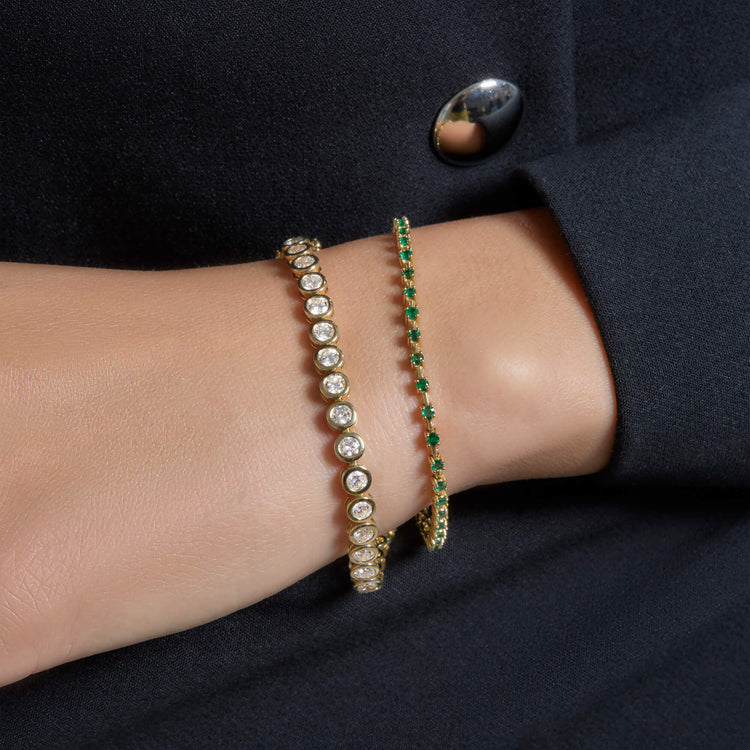 Image of 14K Yellow Gold Emerald Ace Tennis Bracelet with Stone and Strand Bracelets